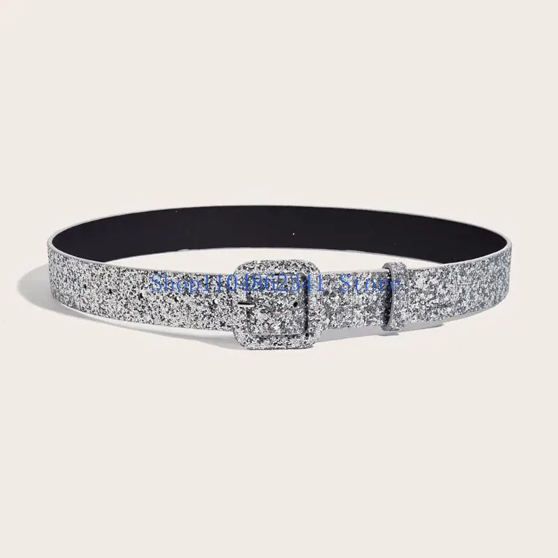 652F Shining Pin Buckle Belt for Adult Sequined Powder Waistband All Matching Glittering Belt for Formal Event Accessories