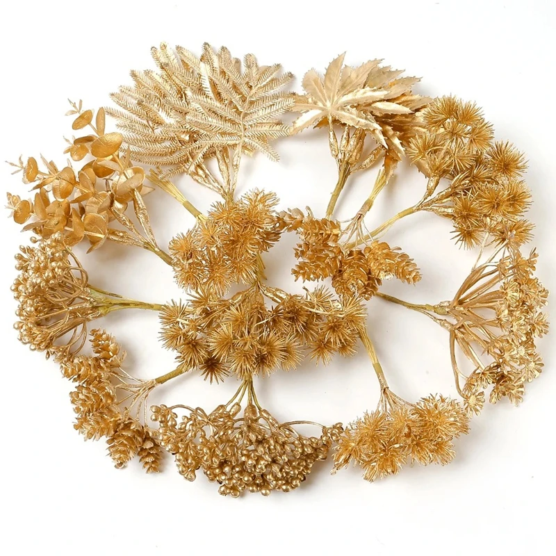 

6Pcs/1bunch Artificial Plants Gold/Sliver Plastic Eucalyptus Leaves for Home Wedding Decoration Christmas Wreath Decoration