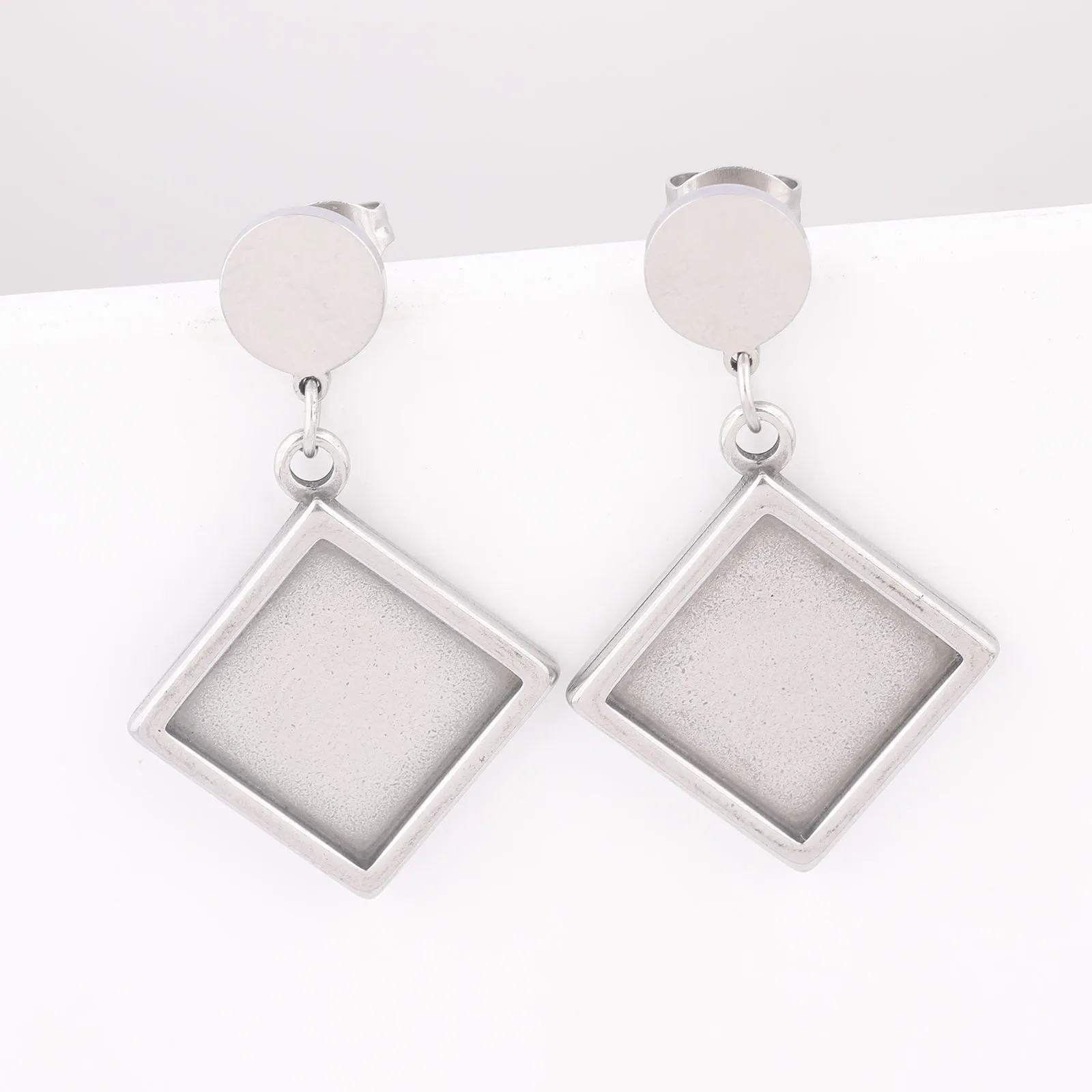10pcs Stainless Steel Fit 12mm Square Cabochon Earring Base Setting Blanks Diy Post Earrings Bezel Studs Findings