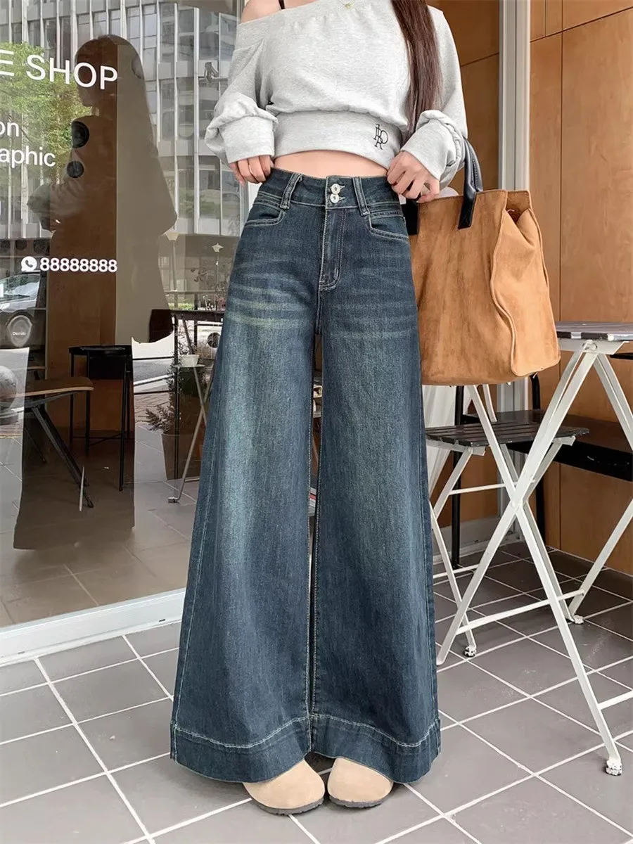 

Retro High Waist Wide Leg Jeans Women's Loose Casual Jeans Bell Bottom Pants Spring Fashion Denim Trousers Long Pants