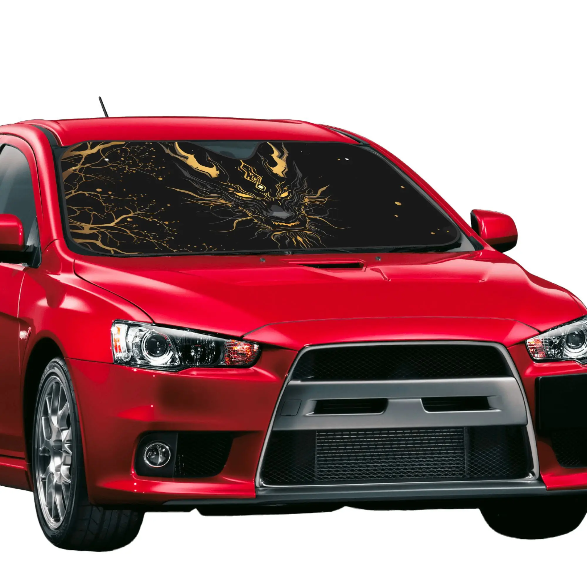 Cartoon-Style Sunshade for Featuring a Dark Evil Dragon Design, Providing UV Glare Protection for Windshields