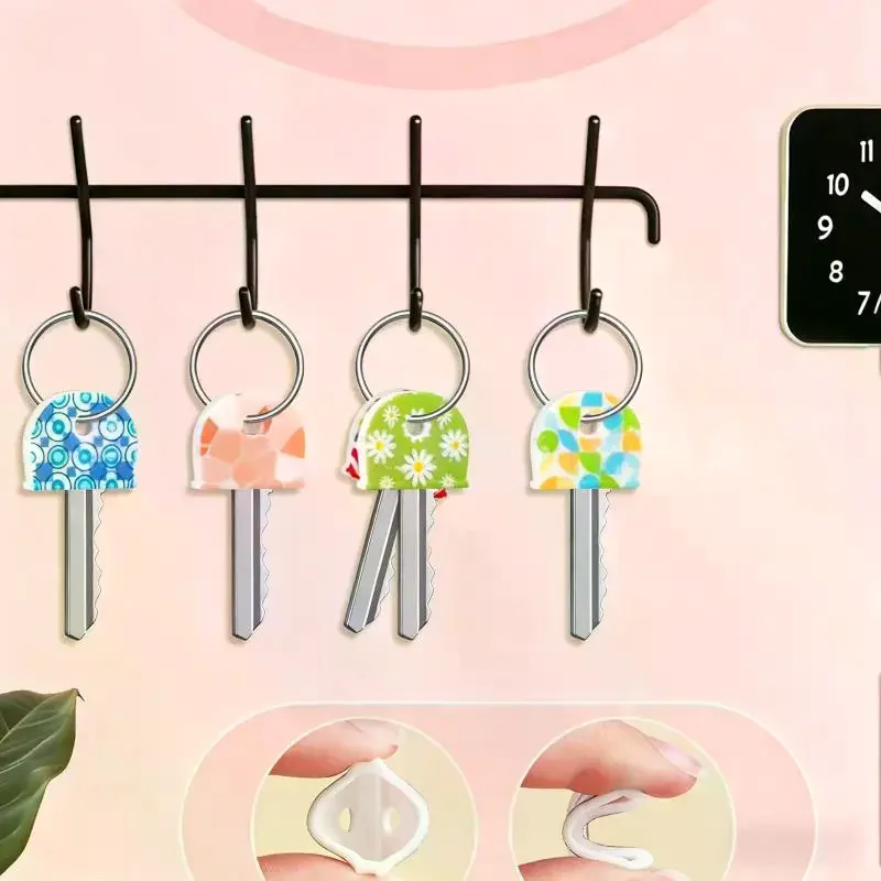 6Pcs Silicone Key Identifier,Round Flower Line Pattern,Non Slip Key Protective Cover,Durable Key Chain Accessory For Household