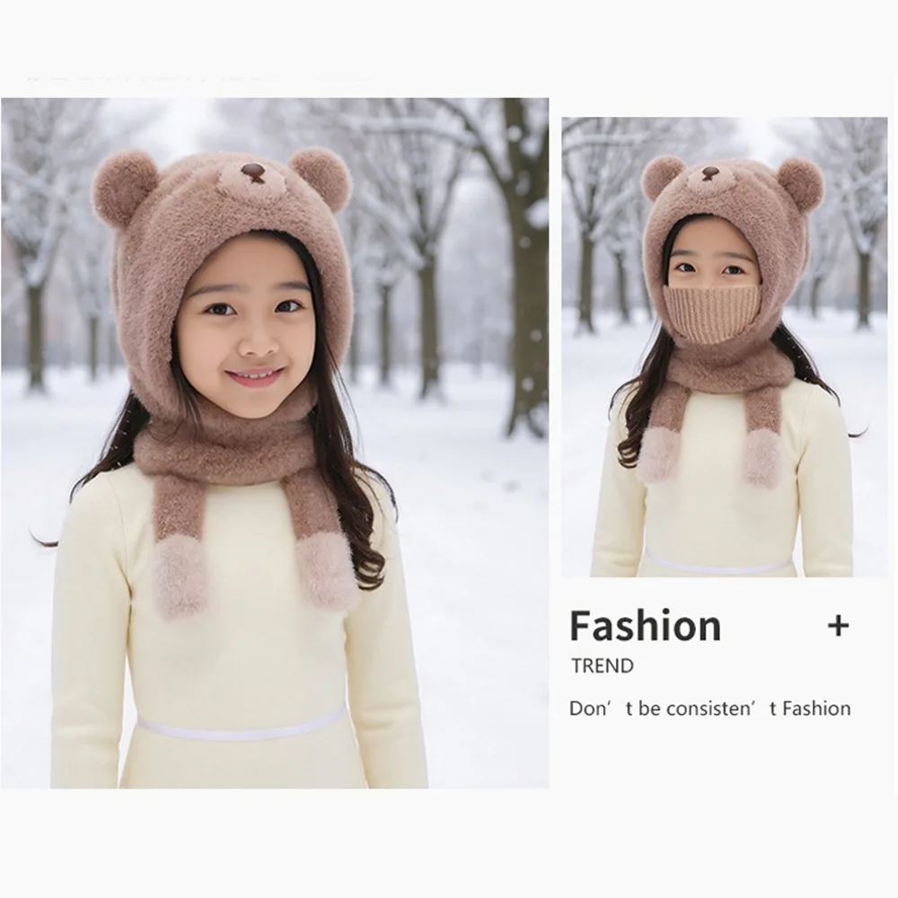 

Детская эластичная шапка-бини с мишкой, модная зимняя шапка-шарф для улицы