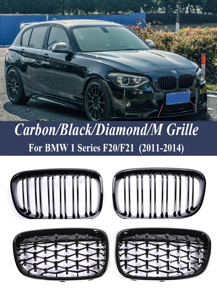 Front Bumper GrilleFor BMW 1 Series F20 F21 2011-2014 116i 118i 120i Double Slat M Color Racing Grill Auto Car Accessories