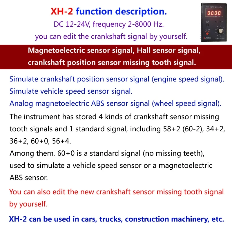 XH-2 Auto Generator sygnału pojazdu czujnik halla samochodu i czujnik pozycji wału korbowego symulator sygnału miernik 2Hz do 8Khz