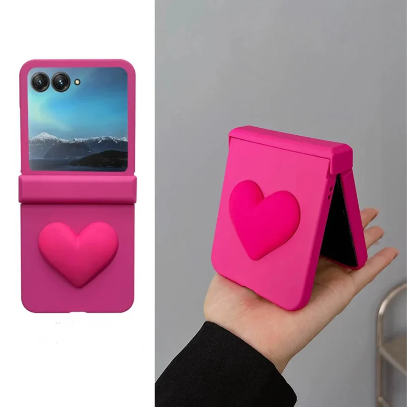 Korean 3D Love Heart Dopamine Candy Color Matte Phone Case For Samsung Z Flip 8 7 FE 6 5 4 3 5G Hinge Protective Hard Back Cover