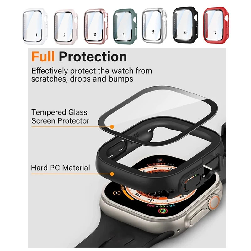 

Hard Case For Apple Watch Ultra 3 / 2 49mm Series 11 10 iwatch 46mm 42mm Case Cover with Tempered Glass Screen Protector