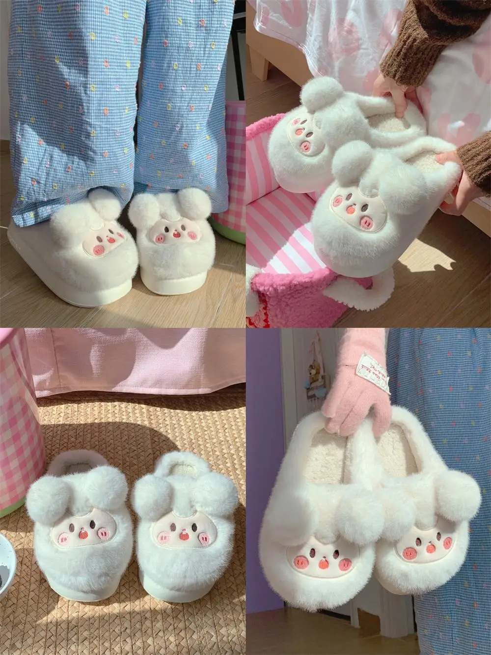 Funny Cute Cotton Slippers For Women Winter 2024 New Warm And Non Slip Thick Soled Cute Cartoon Plush Home Slippers