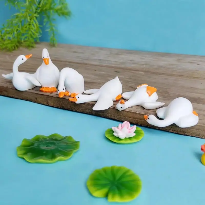 6 Pack Goose Duck Animal Model Resin Craft Miniature Figure Tiny Bonsai Micro Landscape Fairy Garden Home Decor Outdoor