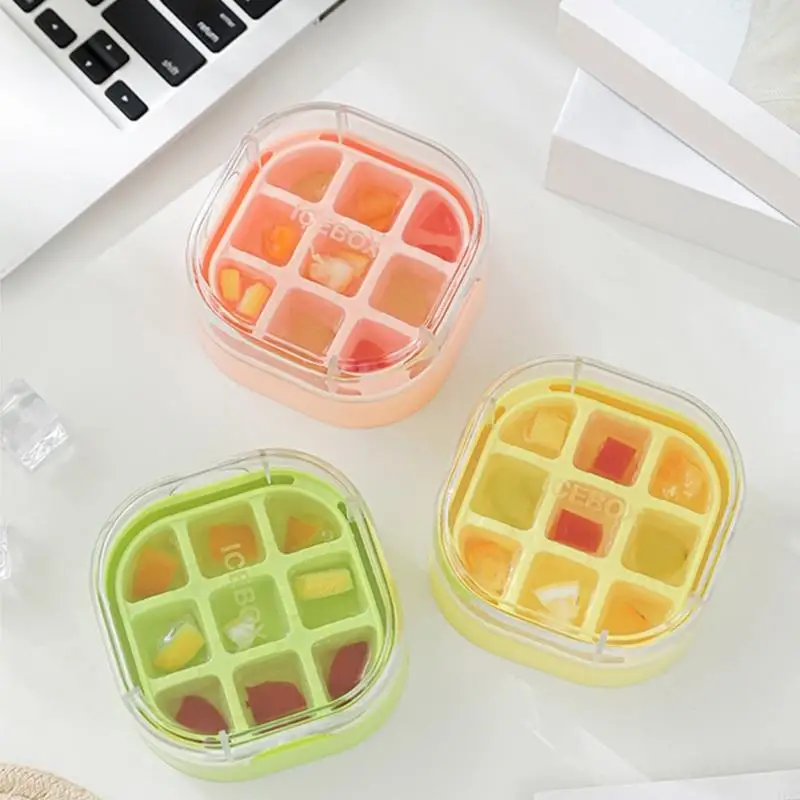 

Гибкие кубики льда, изготовление плесени 9 полостей легкого нажатия и защелка на крышке для хранения