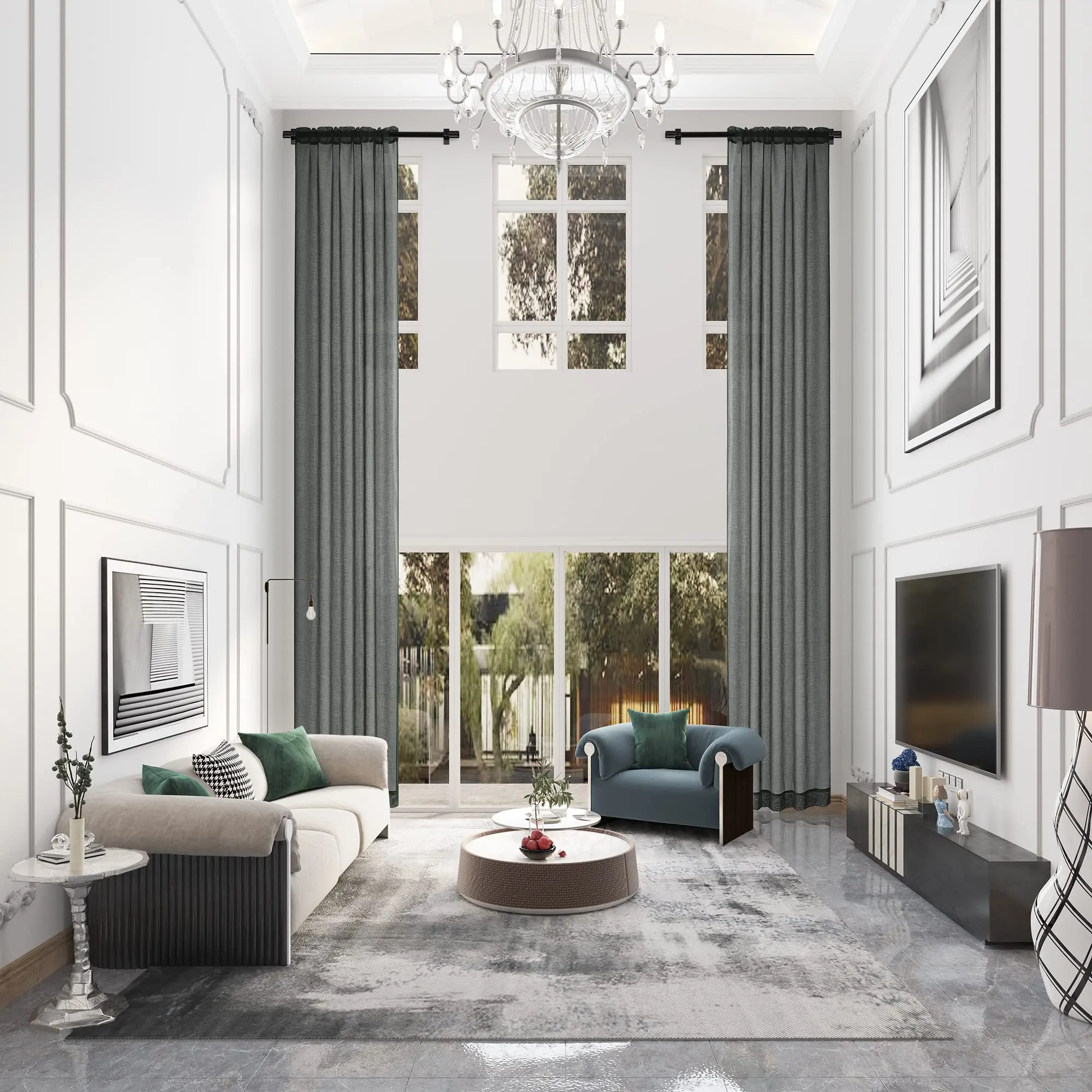 

Height Length Extra Long Faux Linen Sheer Curtain Drape for 350CM High Ceiling Tulle Curtain