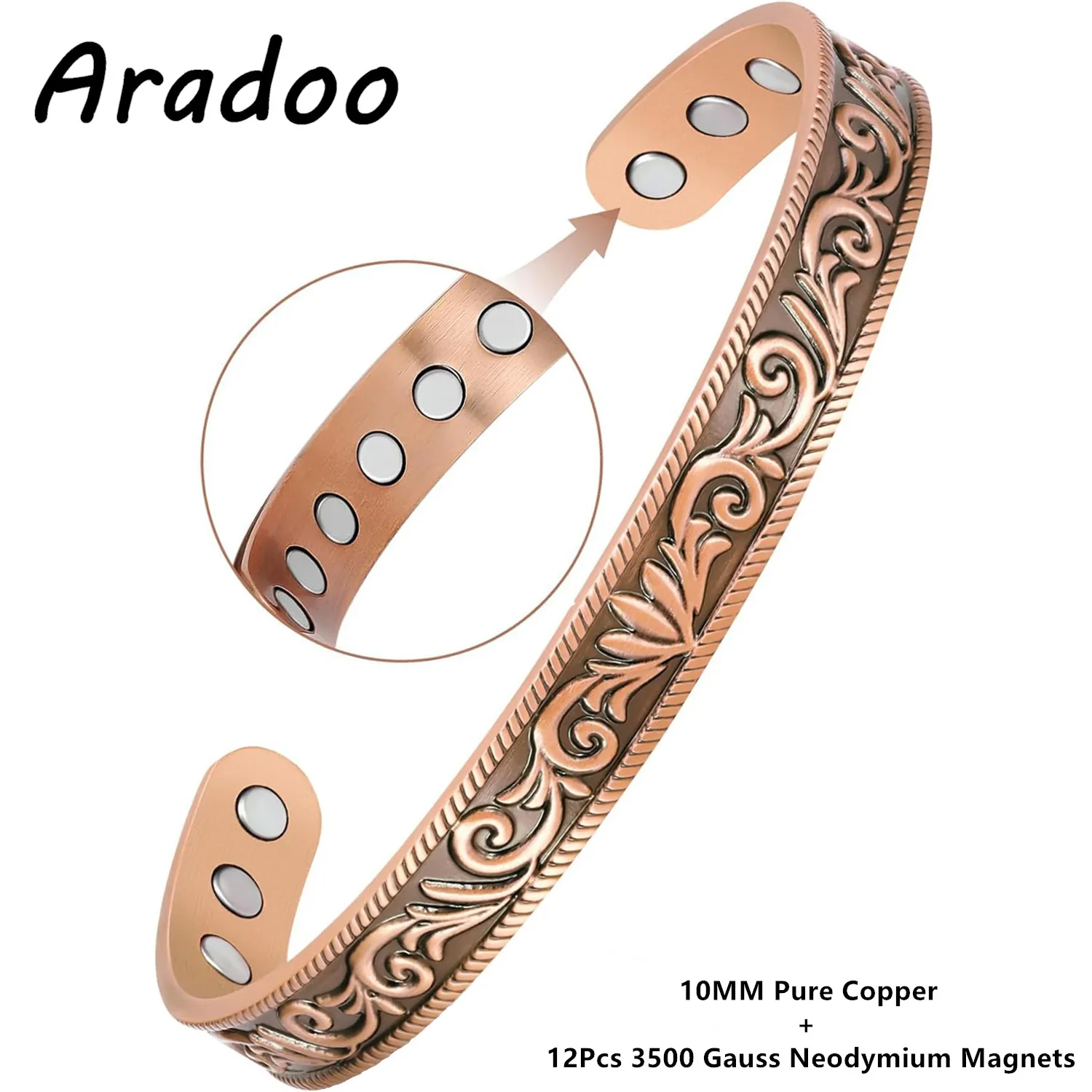 ARADOO Premium-Armbänder aus reinem Kupfer für Frauen, Vintage-Stil, Magnetfeldtherapie, offene Manschette, Armreif, Schmuck, Geschenke