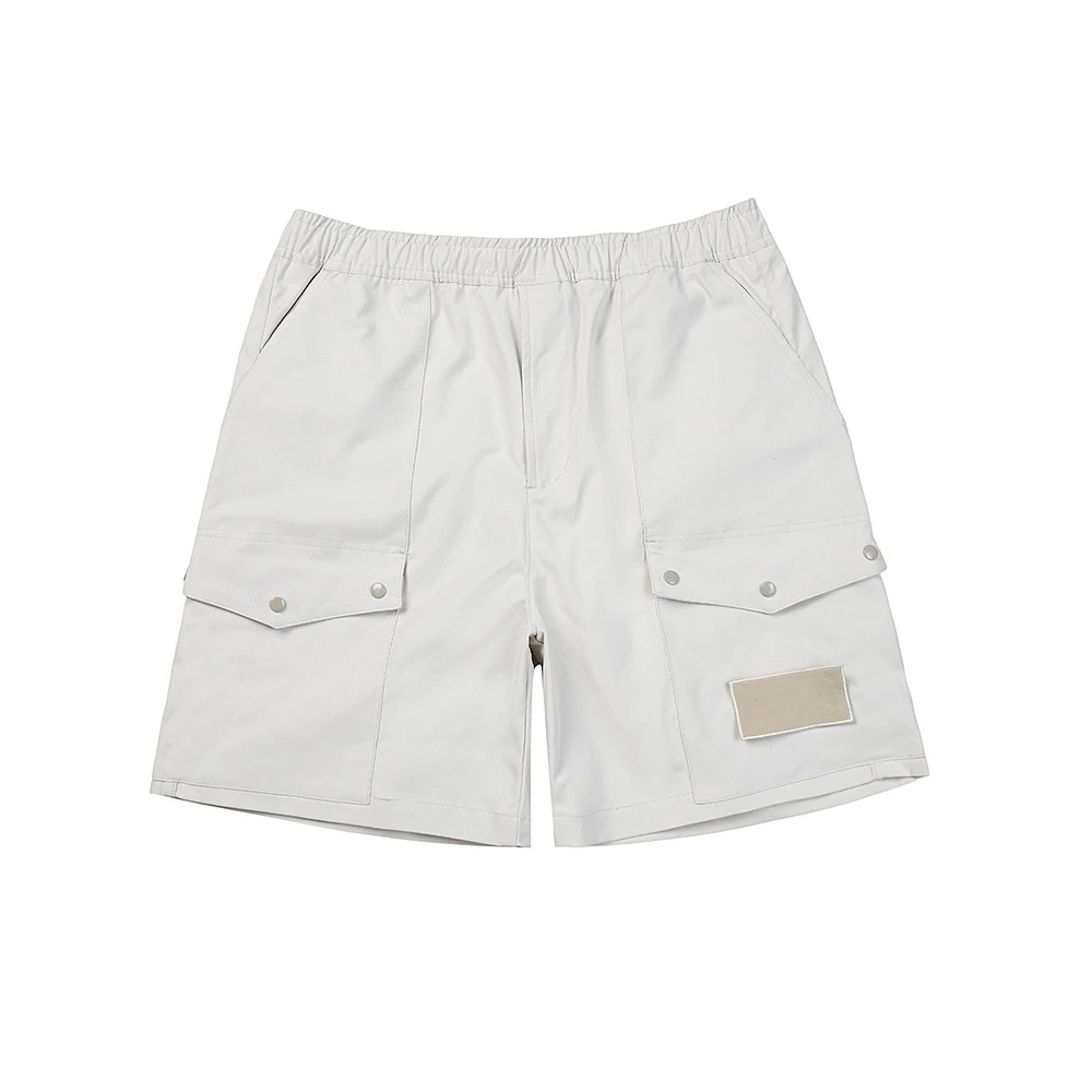 YFSTONE Ghostly Loose Fit Casual Shorts Pure Color Workwear Style Multi-Pocket Polyester Fiber Mid-Waist Shorts for Men