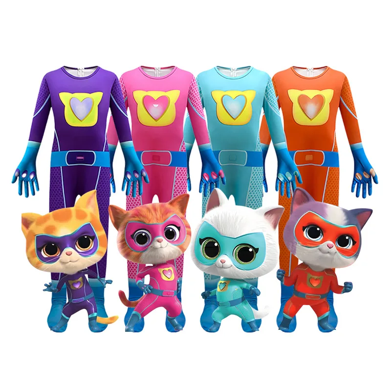 Combinaison de jeu Anime Super Kitties pour garçons et filles, vêtements ajustés, olympiques de performance sur scène, costume de batterie Super Cat