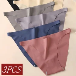 3Pcs/Set Seamless Briefs Panties Sexy Ice Silk Underwear Women Low Waist Underpants Female Soft Solid Ultra-thin Lingerie