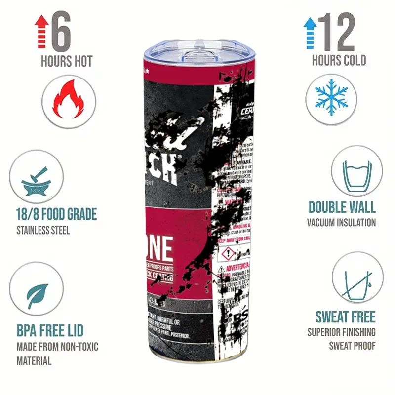 1pc, 20oz Stainless Steel Vintage Oil Drinking Cup Print Vacuum Insulated Thermal Tumbler With Lid & Straw Mix Coffee