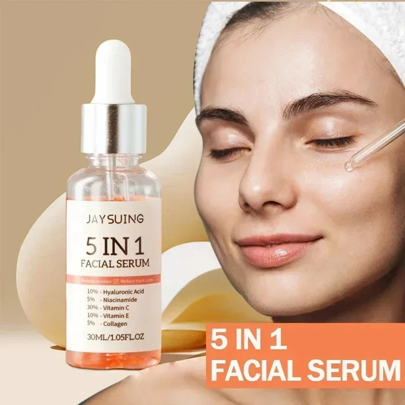 5 in 1 Fade Fine Lines Firming Face Serum Moisturizing Brightning Vitamin C Hyaluronic Acid Facial Serum Shrink Pores Skin Care