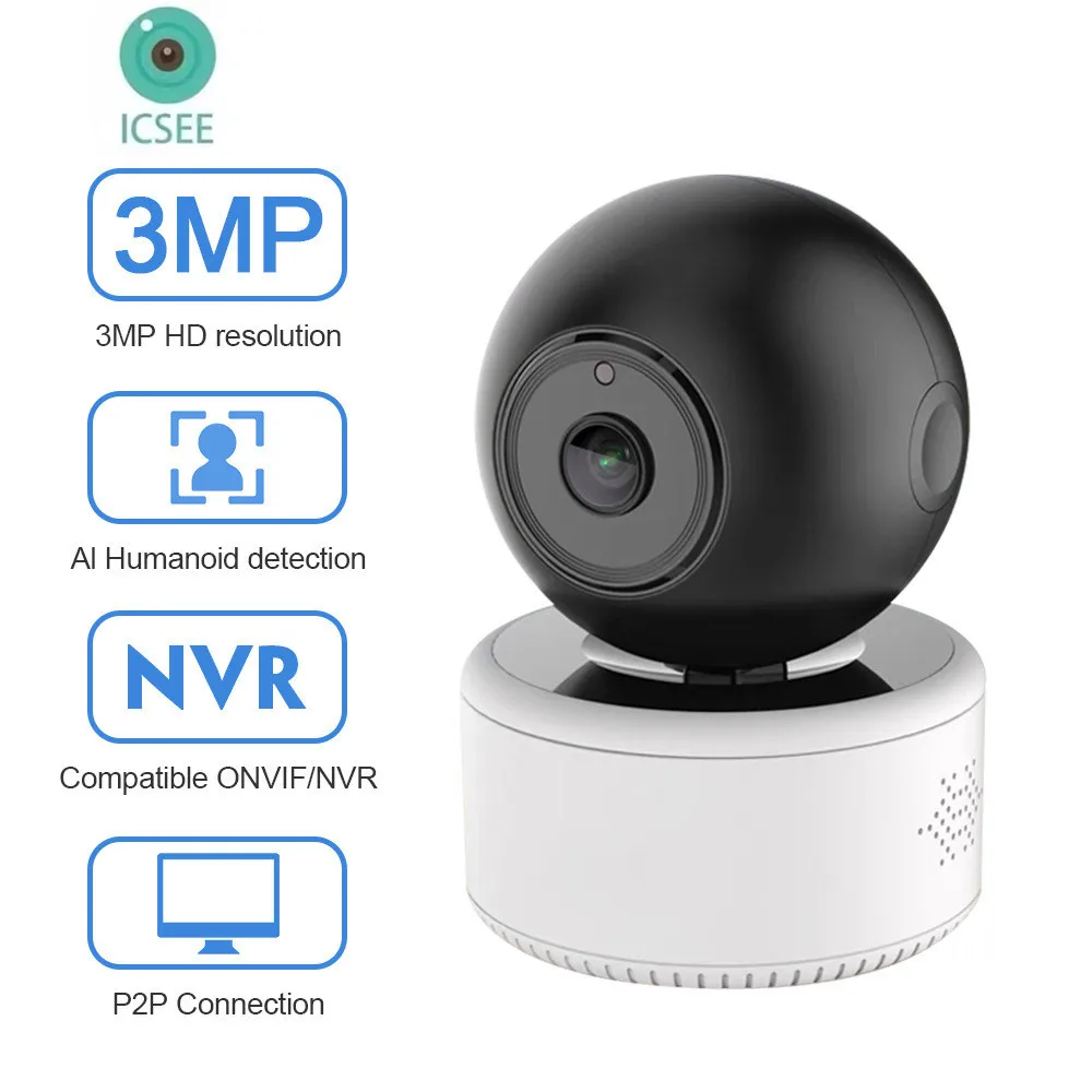 

3MP 1296P iCsee APP Wireless PTZ IP Dome Camera AI Humanoid Detection Auto Tracking Home Security Baby Monitor