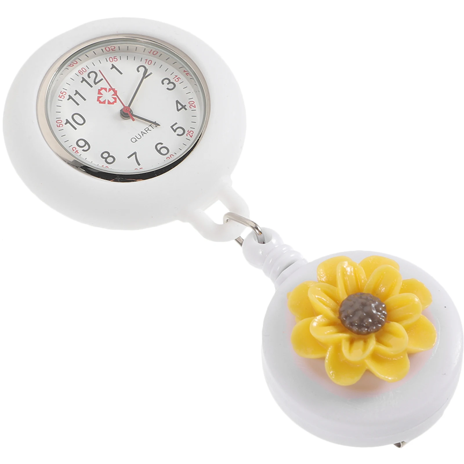 

Retractable Nurse Watch Clip on Flower Nurse Pocket Watch Tea Yellow Lightweight Practical Watch for Doctors Medical Students