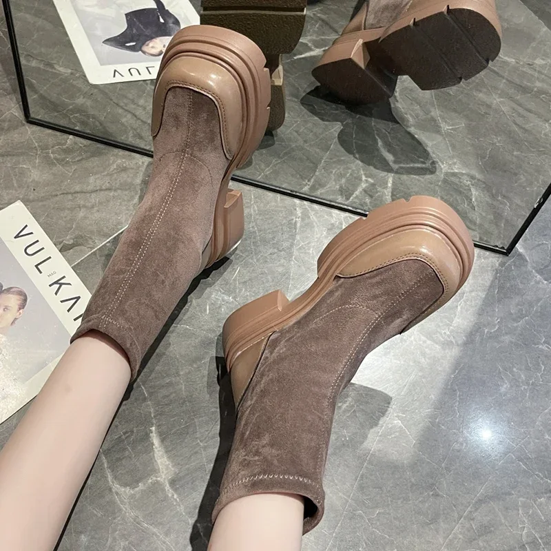 Women Platform Chelsea Boots Ankle Suede Flats Shoes 2024 Fashion Walking Gladiator Trend Short Boots Walking Mujer Chaussures