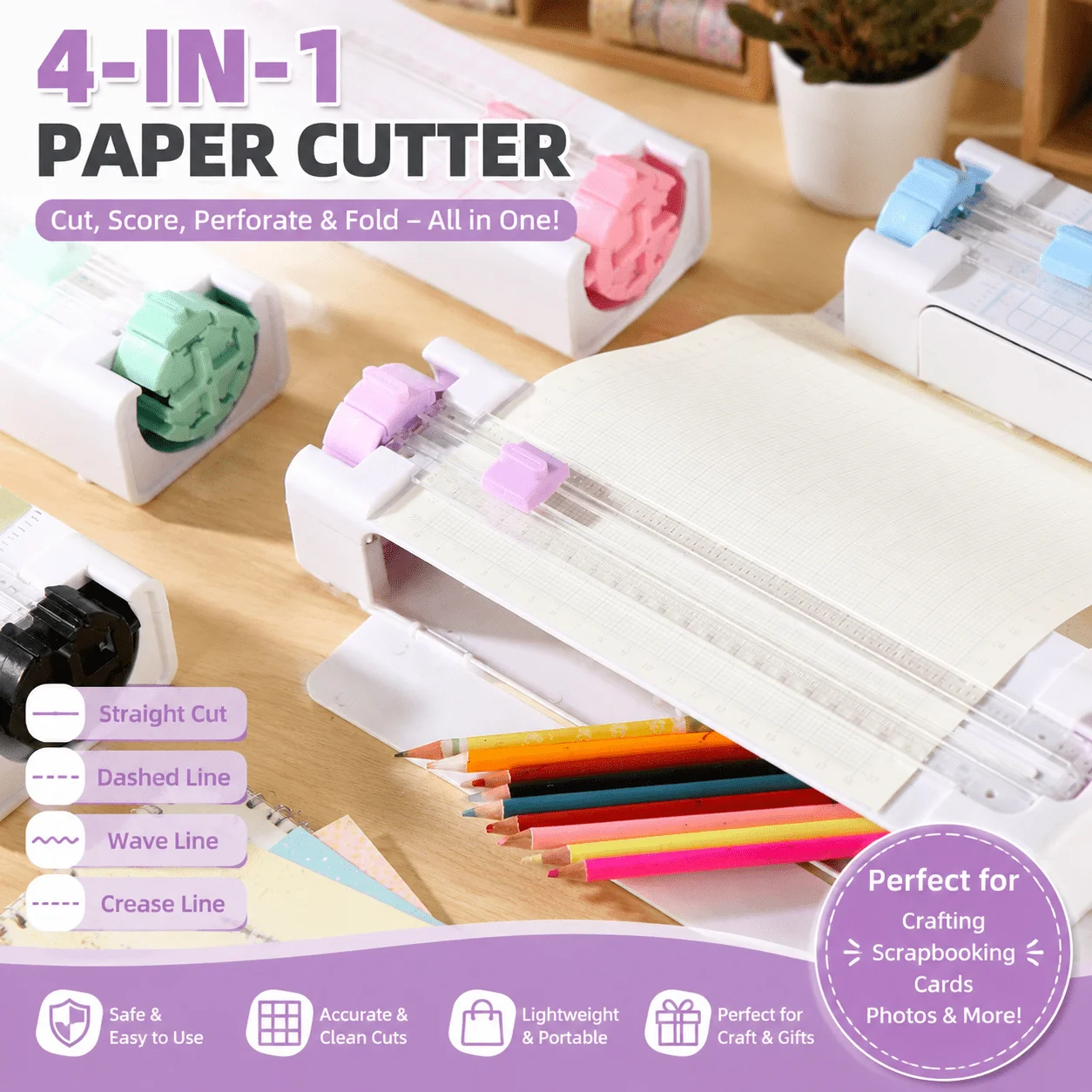Multi-function Paper Cutting Tool 4 Styles Cutting Lines Precision Trimmer for Card Making Scrapbooking Stationery Supplies