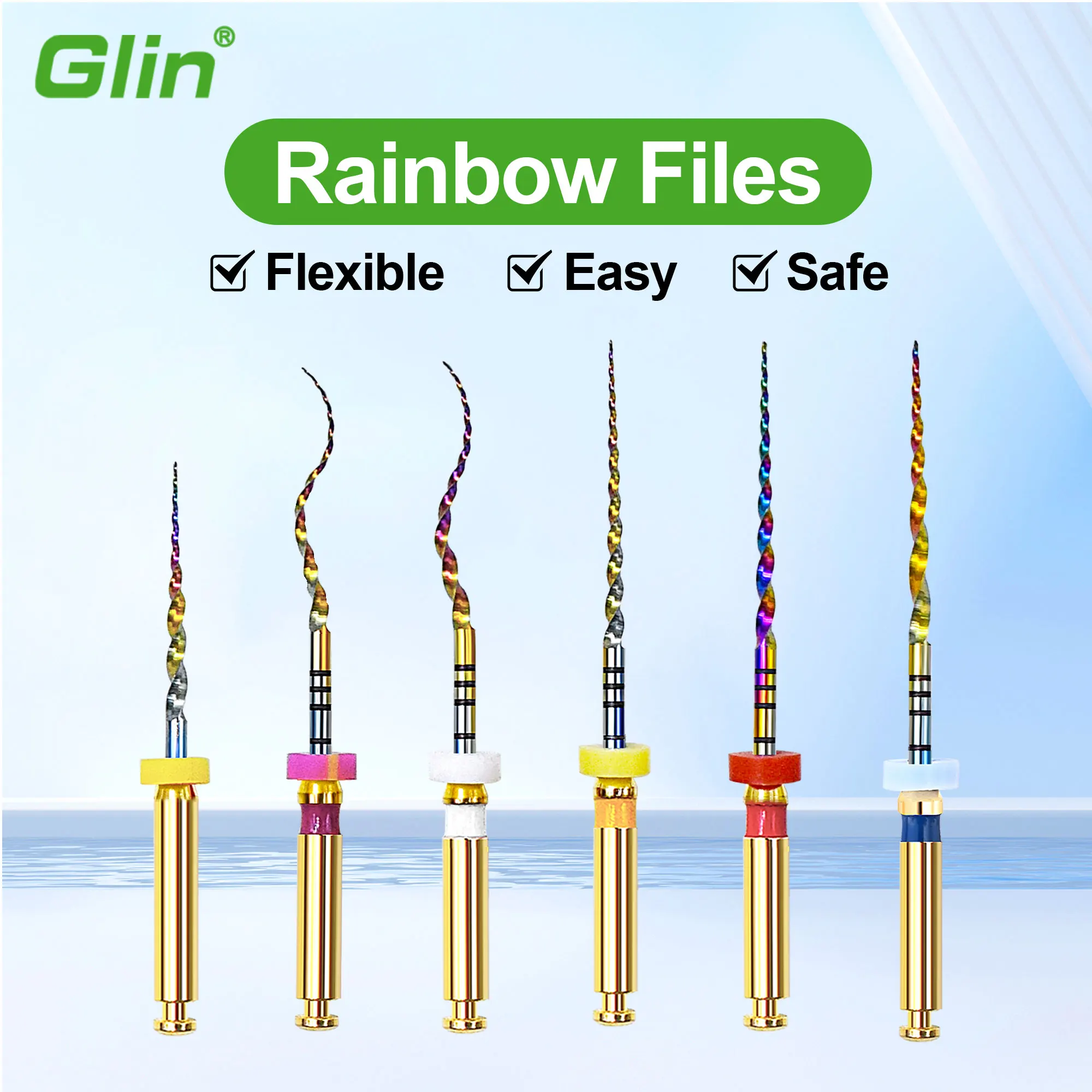 Glin Dental Rainbow Files System Super Endodontic Root Canal Rotary Files SX-F3 for Dentist Use Autoclavable Dentistry Cleaning