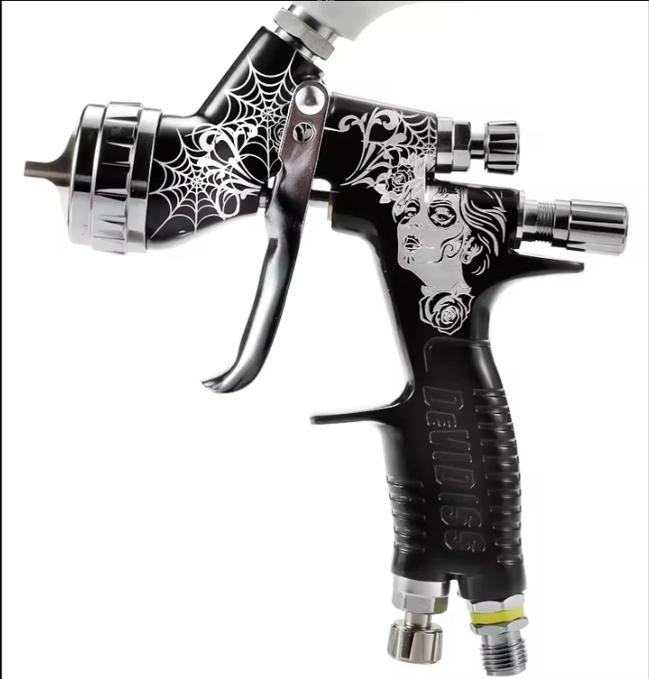 DEVIDISS Pro TE20 Lite HVLP Black Spray Gun, Professional Fine Coating Effect for Cars, 1.3mm Nozzle, 600ML White Cup, Car Repair Spray Gun, Used for Car Painting, Pneumatic Spray Gun, Air Spray Gun