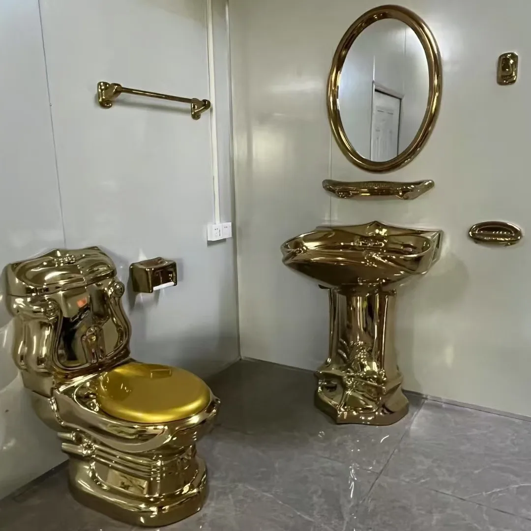 European court retro toilet gold relief creative toilet luxury seat retro column basin gold-300mm