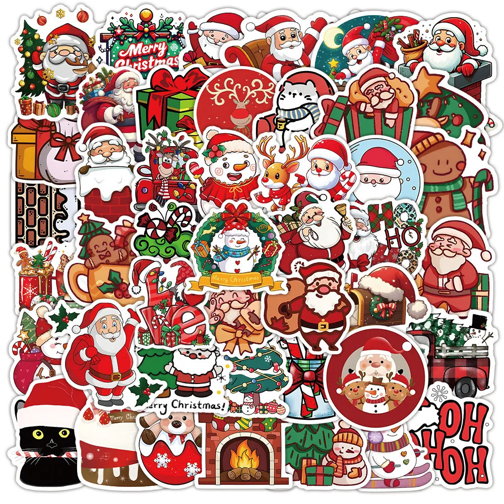 

100/50PCS Cartoon Cute Christmas Santa Claus Snowman Decorations Graffiti Stickers for Bicycle Hand Account Pencil Case Decals