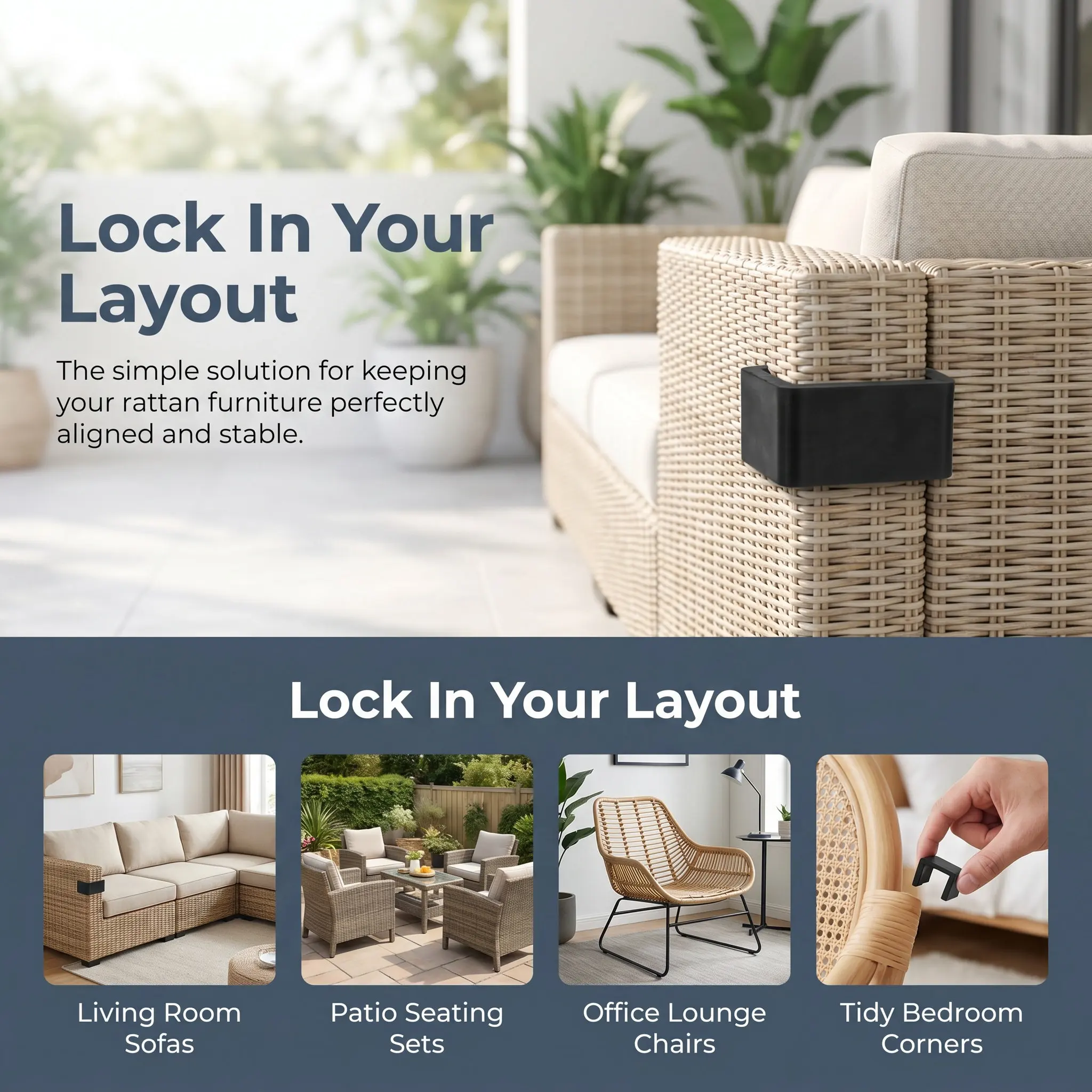 4Pcs 6Cm Wide Rattan Sofa Clips Multi-Function Furniture Tether Sturdy Chair Clip for Sectional Couches Home Office Decor