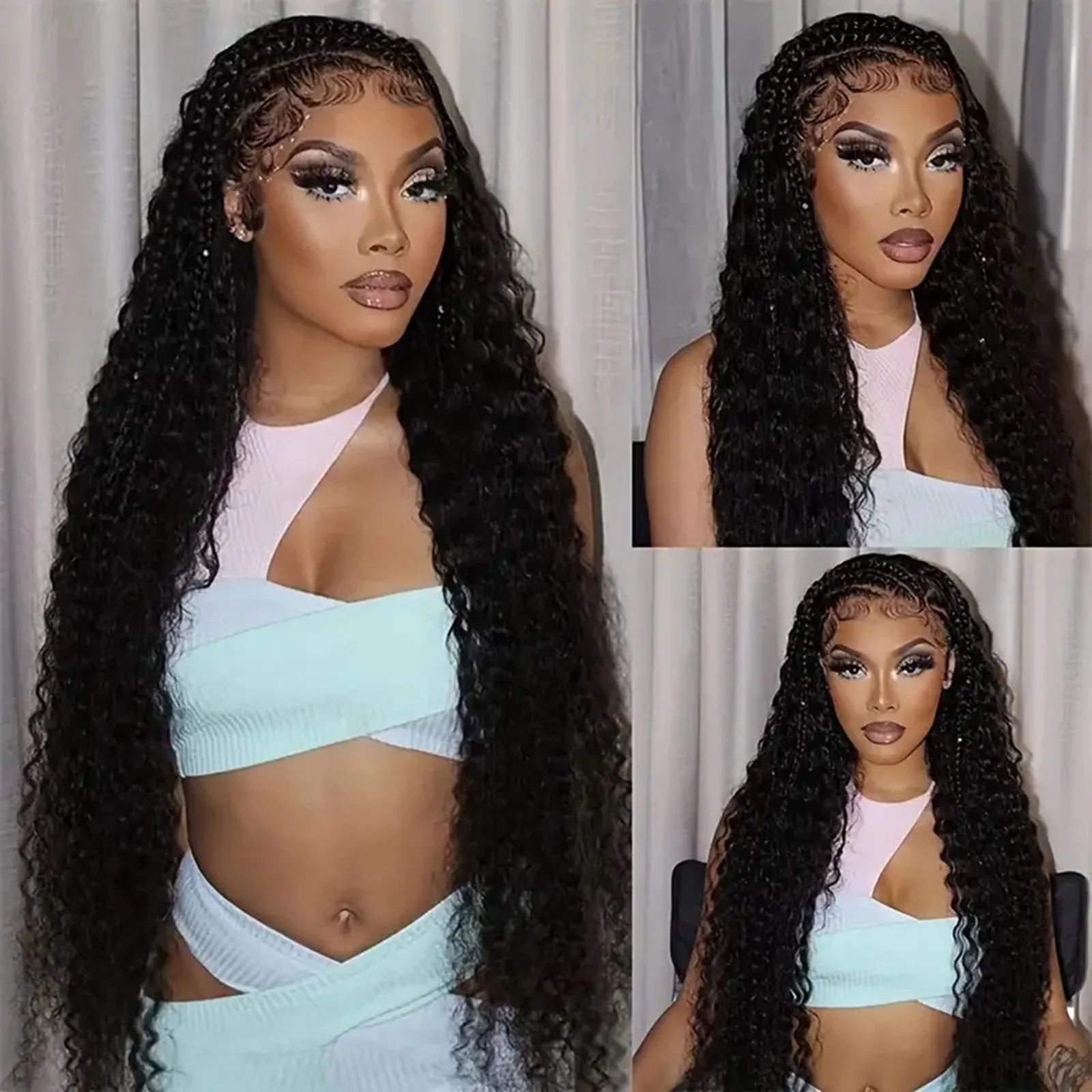 Perruque Lace Front Wig Deep Wave Brésilienne Naturelle, Cheveux Bouclés, 13x4, 13x6, 30-40 Pouces, pour Femme Africaine