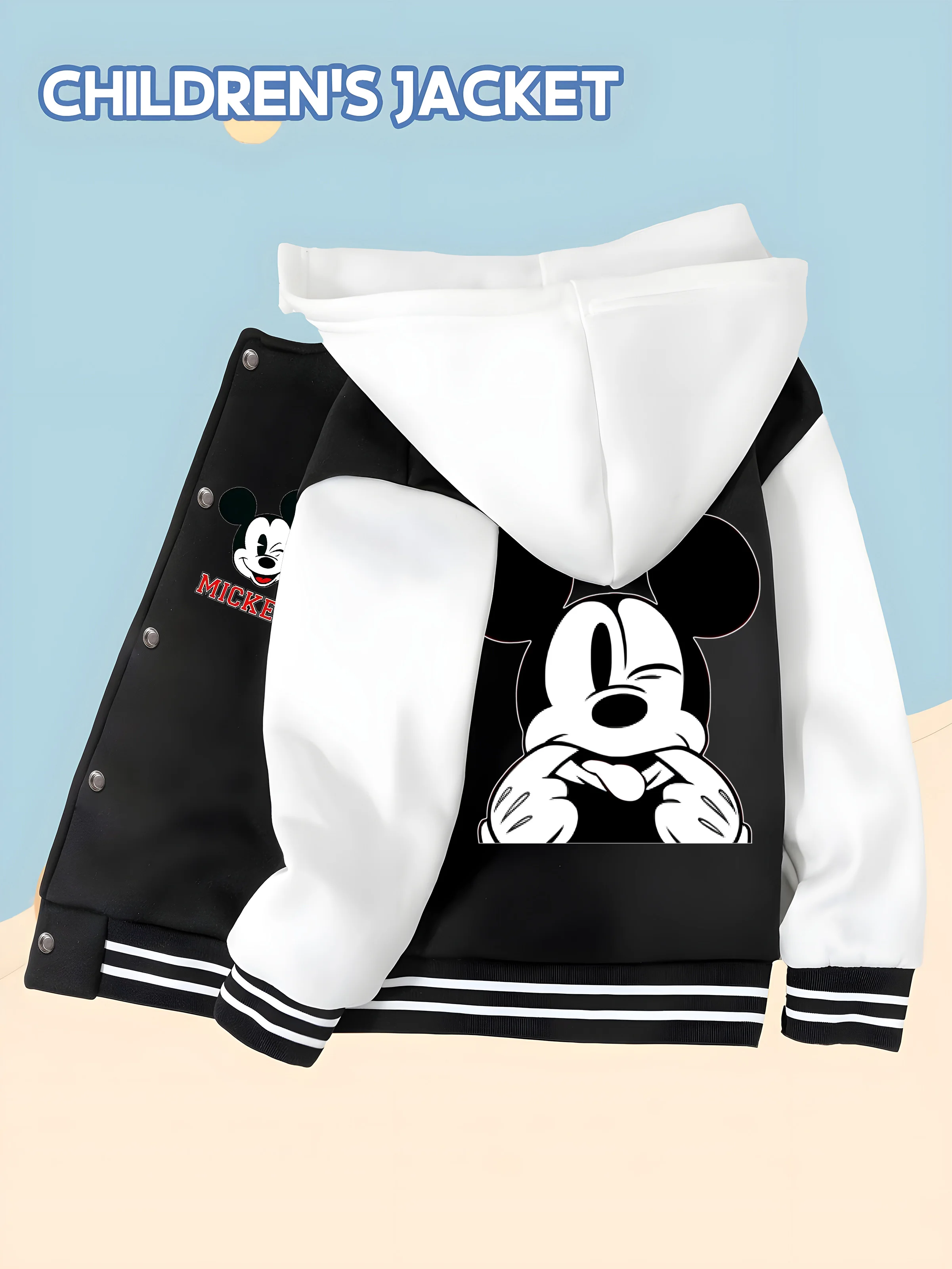 

MINISO Disney Classic Character Kids Baseball Boys Jacket - Mickey Family Print Double-Sided Design Soft for Everyday Wear
