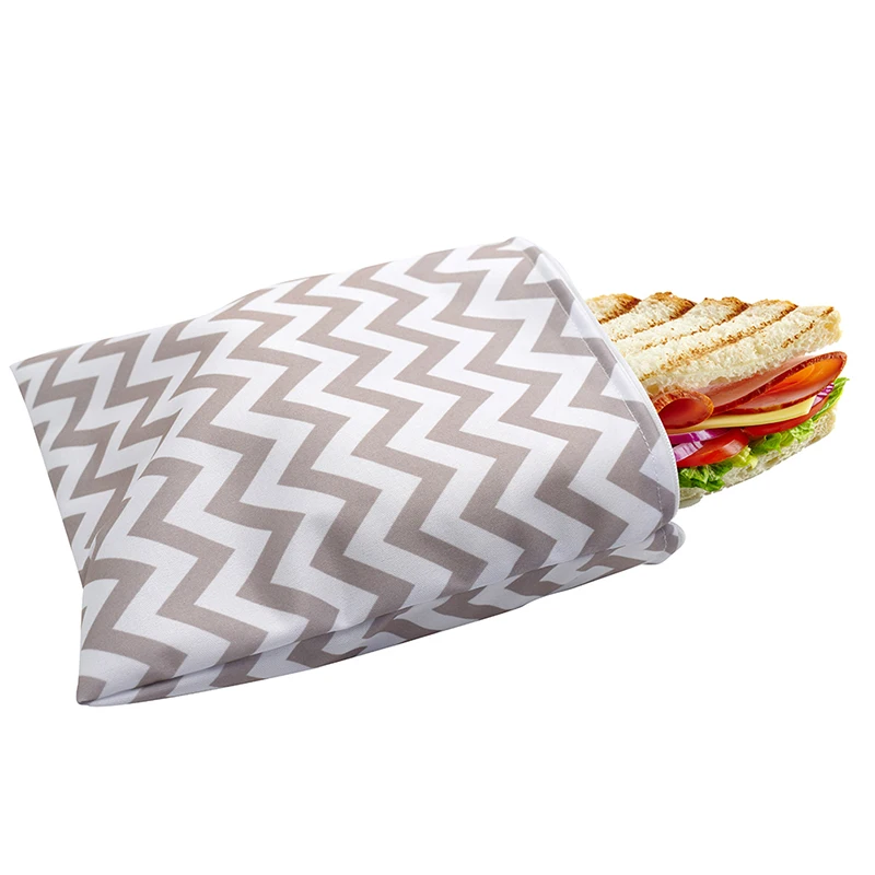 3pcs Food-safe Polyester Lining Reusable Snack Bag Waterproof Bread Sandwich Bag Pouch For School Camping Food Storage