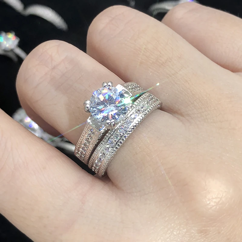 ZHOUYANG Wedding Ring Set For Women Luxury Cubic Zirconia 2 Rounds Bijoux Silver Color Fashion Jewelry Chirstmas Gift ZYR606