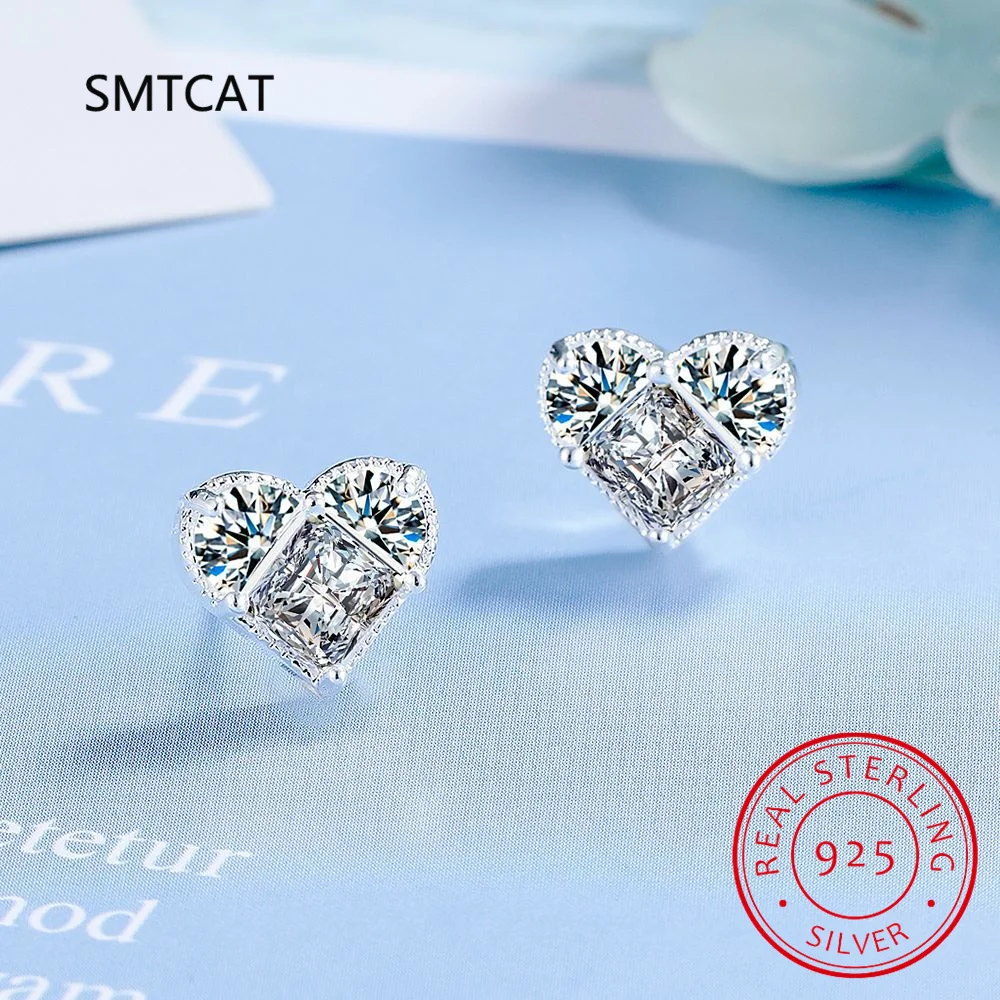 Real 0.5CT D Color Moissanite Diamond Heart Halo Stud Earrings for Women 925 Sterling Silver Luxury Fine Jewelry