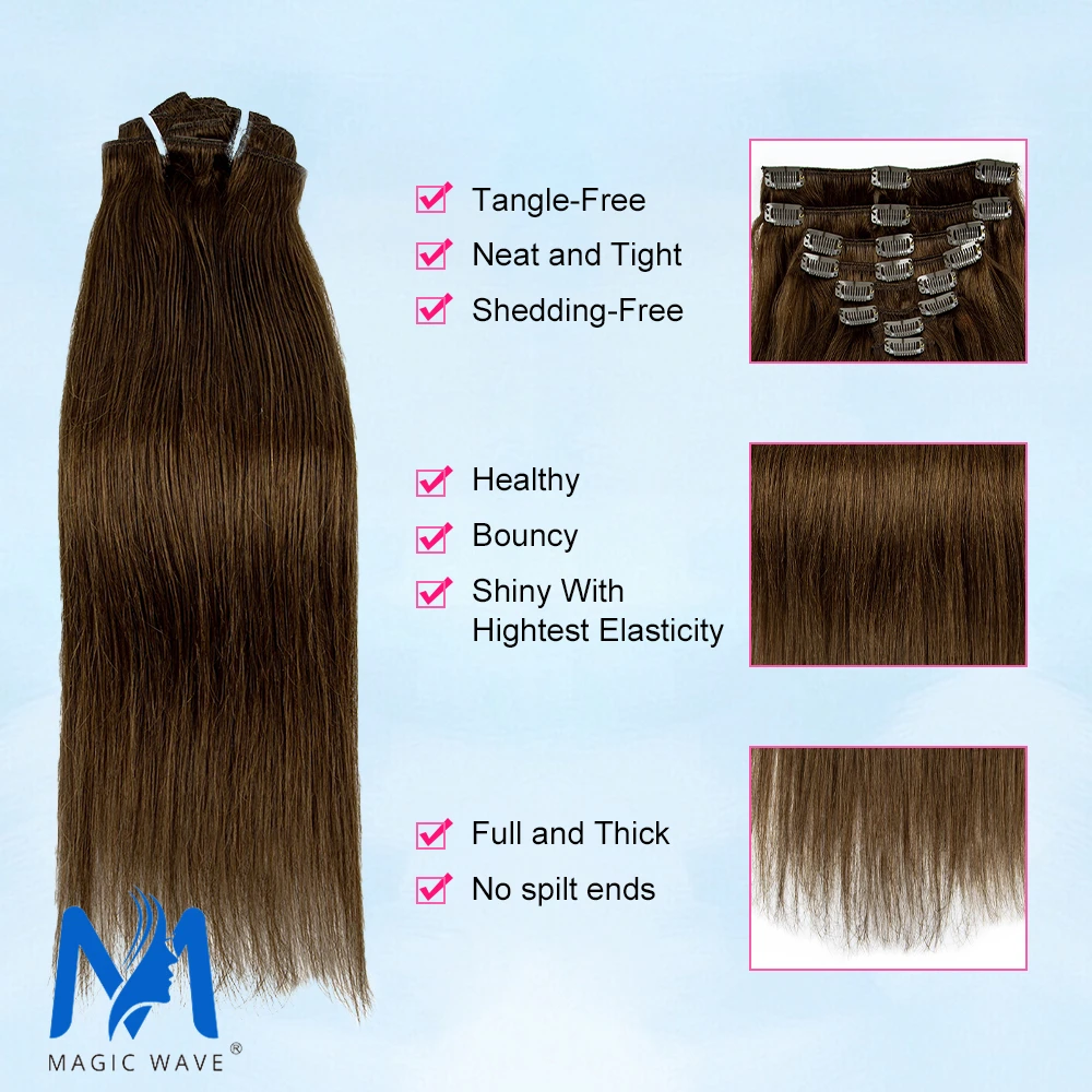 Donkerbruine Clip In Hair Extensions Echt Menselijk Haar 120G 100% Remy Menselijk Haar Clip In Extensions Zacht Zijdeachtig Recht Voor Vrouwen