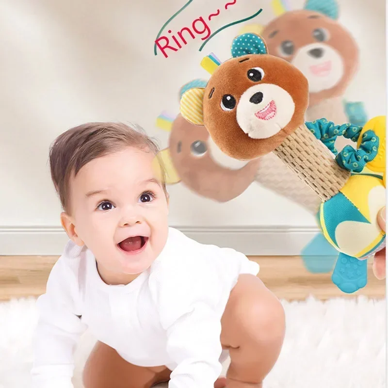 Baby Rattles Soft Stuffed Animal Rattle Hand Grip Baby Toys Shaker Crinkle Squeaky Sensory Travel Accessories for Toddler Gifts