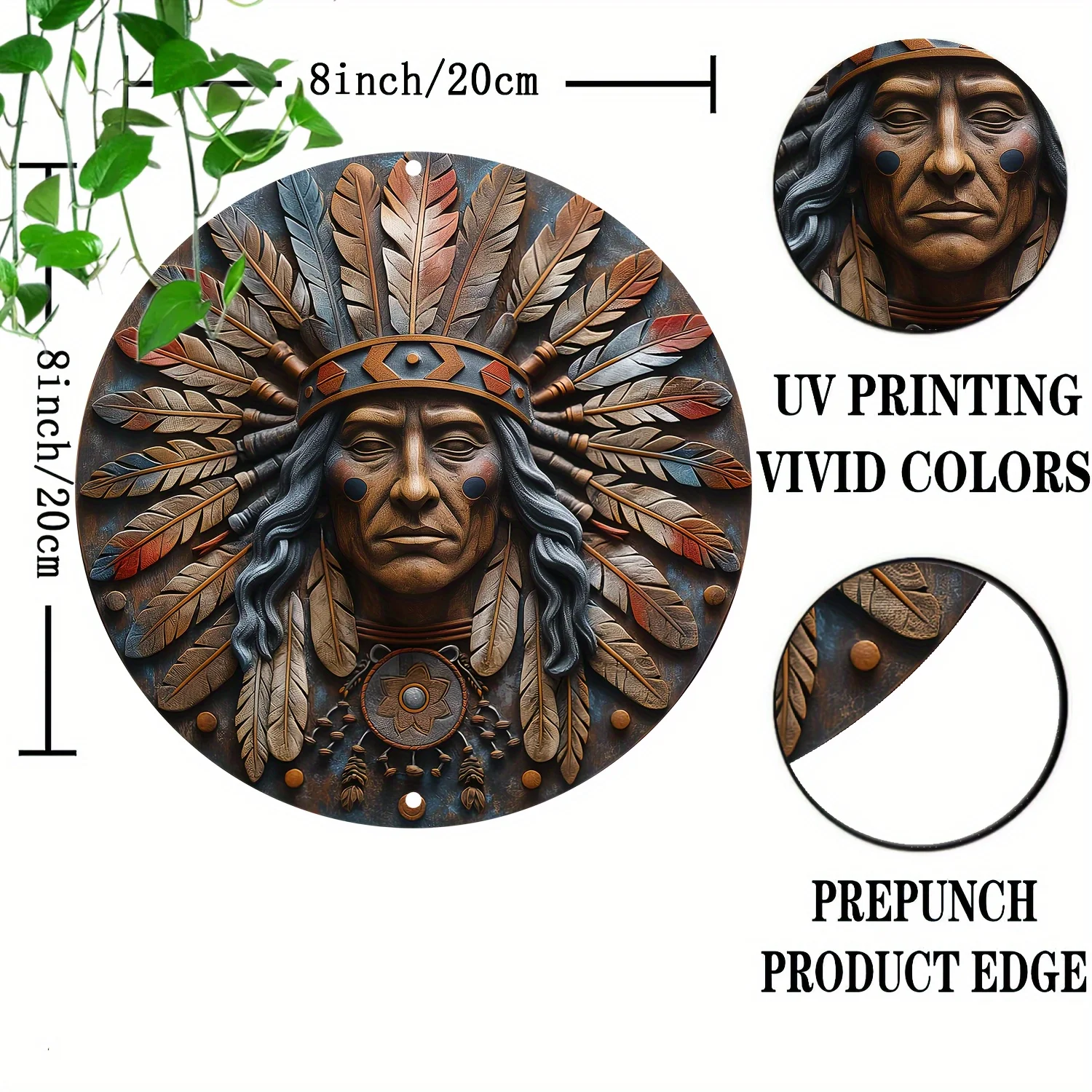 8x8 Inch Aluminum Native American Mask Hanging Sign - UV Printed Outdoor Metal Wall Art with Higher Bending Resistance for Door