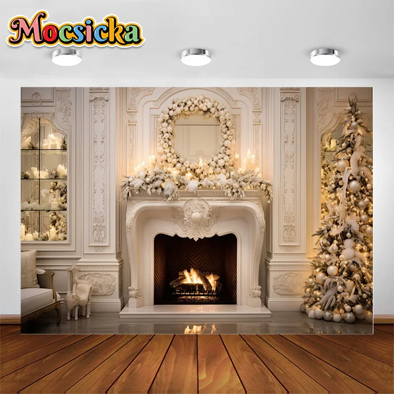 Winter White Elegant Communion Candle Backdrop for Photography Castle Cream Fireplace Decor Kids Adult Portrait Photo Studio