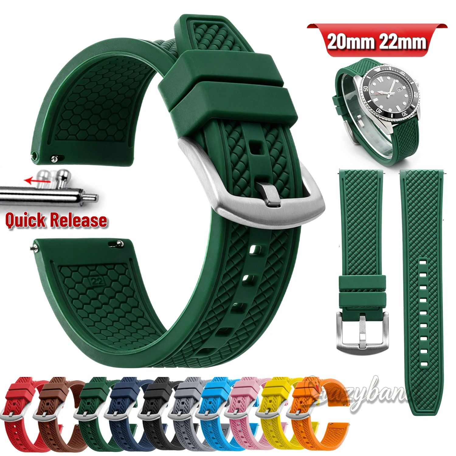 20mm 22mm Gummi-Silikon-Armband für Seiko Uhren, universell für Herren und Damen, Sport, wasserdicht, Taucharmband, Zubehör, Schwarz