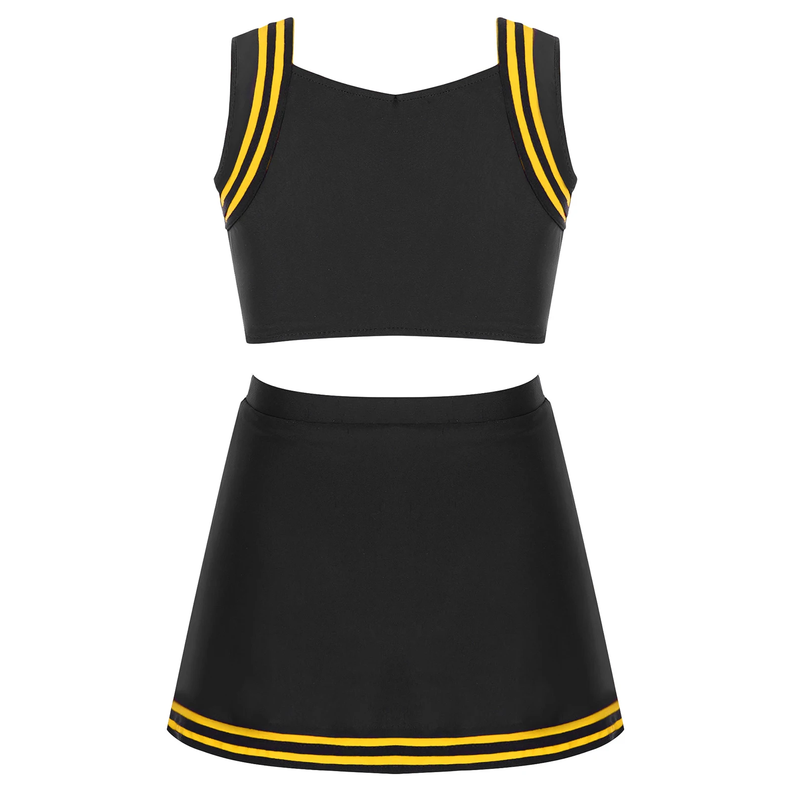 Kids Girls Cheerleading Dancewear Outfits 2pcs Cheerleader Uniform Costume Sleeveless Letter Print Crop Top with with Skirt Set