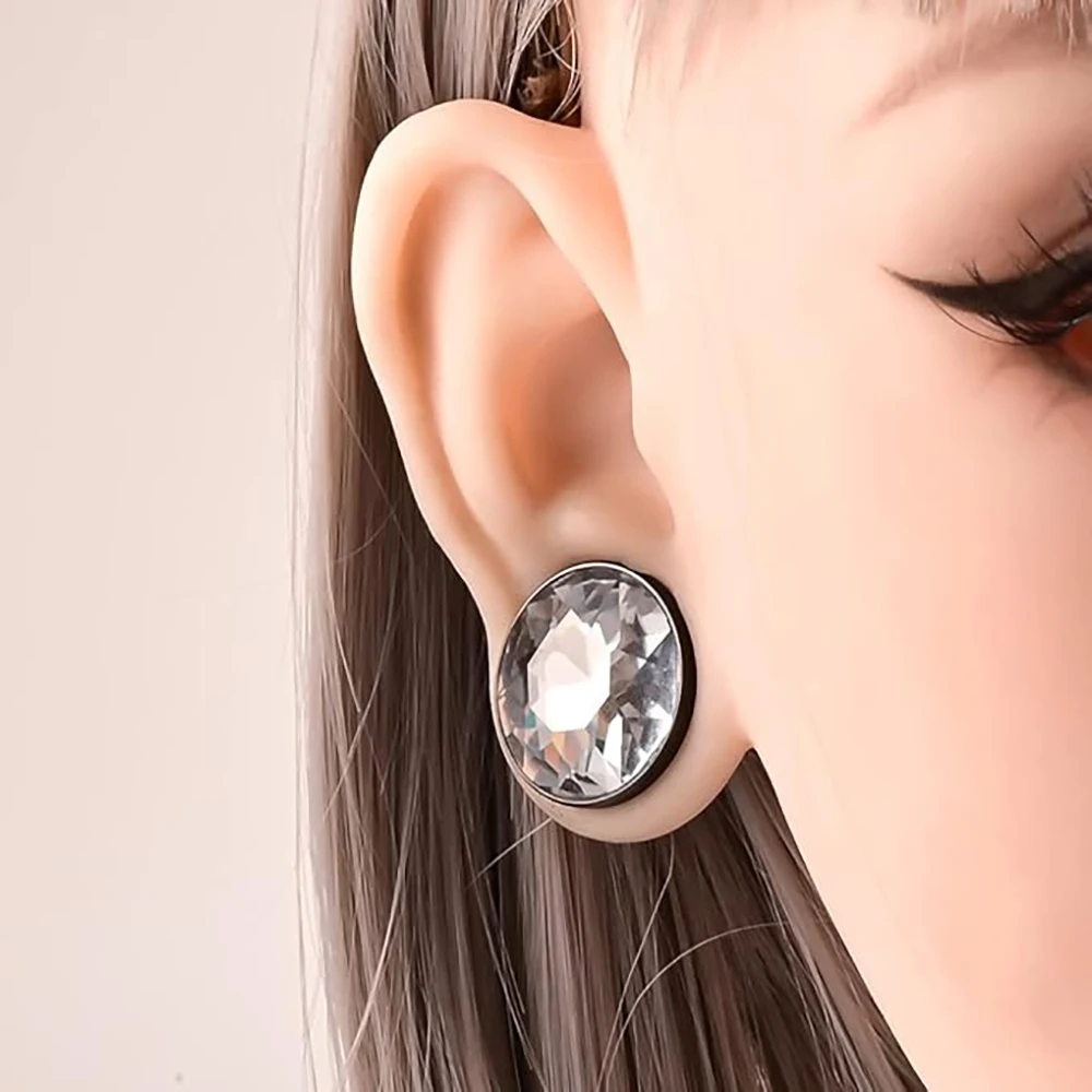 1Set Stainless Steel DIY 4 Color Zircon Ear Plugs Screw Ear Gauge Flesh Stretchers Punk Piercing Earrings Body Piercing Jewelry