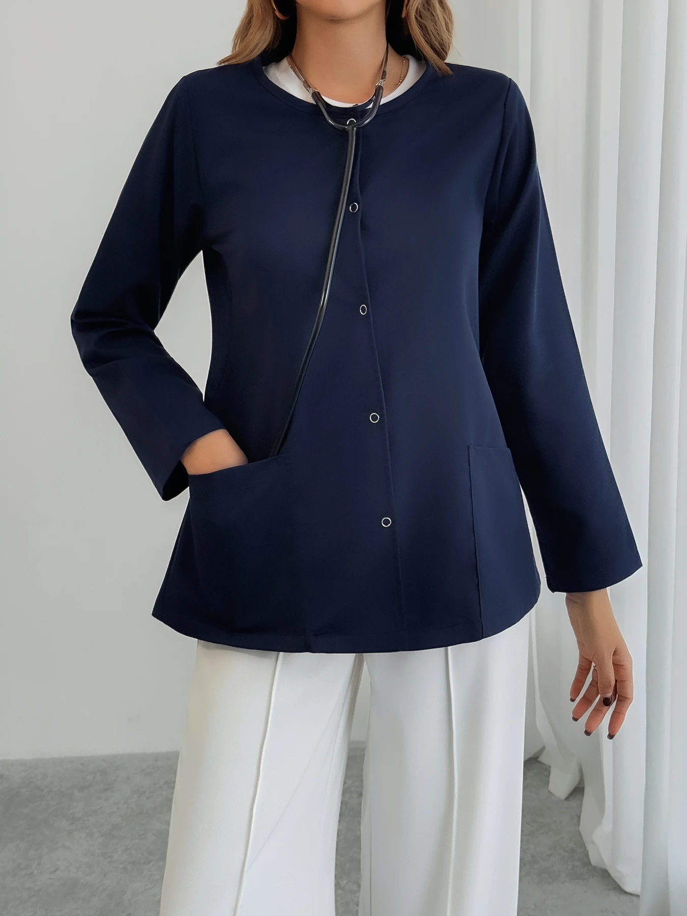 

Halloween Cosplay Women's Solid Color Lab Coating Gown Top Hand-washing Suit Long Sleeved Work Clothes Jacket Uniforms