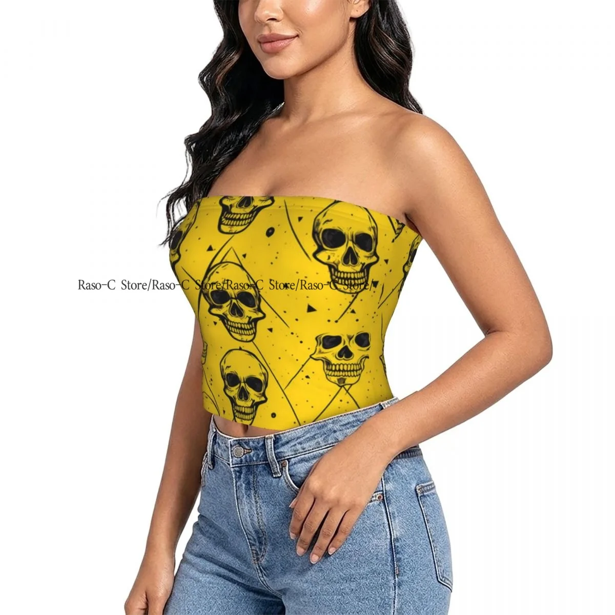 Women strapless blouses sleeveless Scary Head Skull Bone Pattern halter-neck sexy short-sleeved blouses
