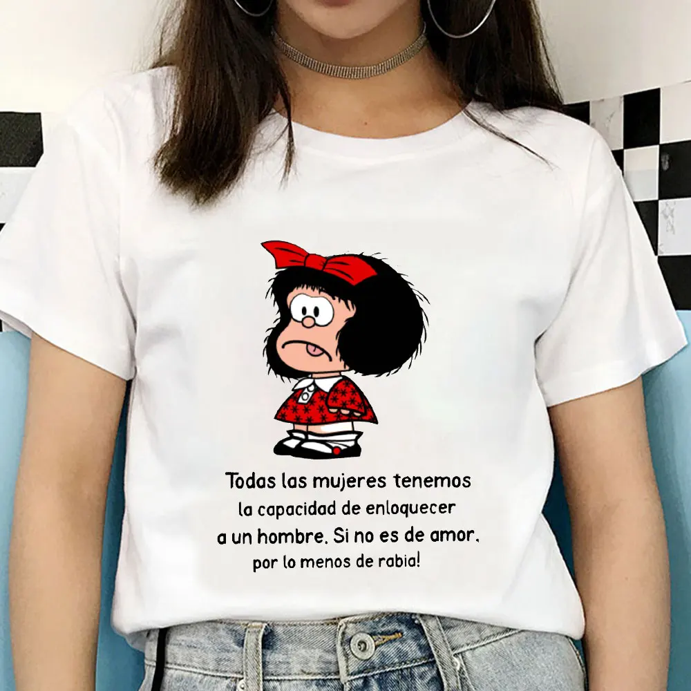 Camisetas con estampado de PAZ Mafalda o QUIERO café para Mujer, ropa Harajuku para Mujer, Top para niña