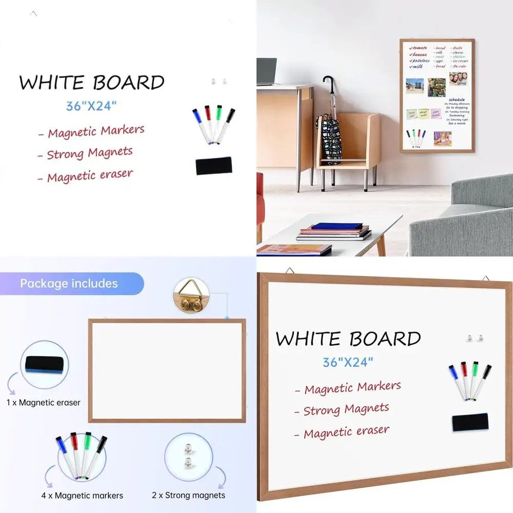 

Natural Wood Framed Dry Erase Whiteboard, 36x24 Inches, Ideal for Home, Office, and School Use