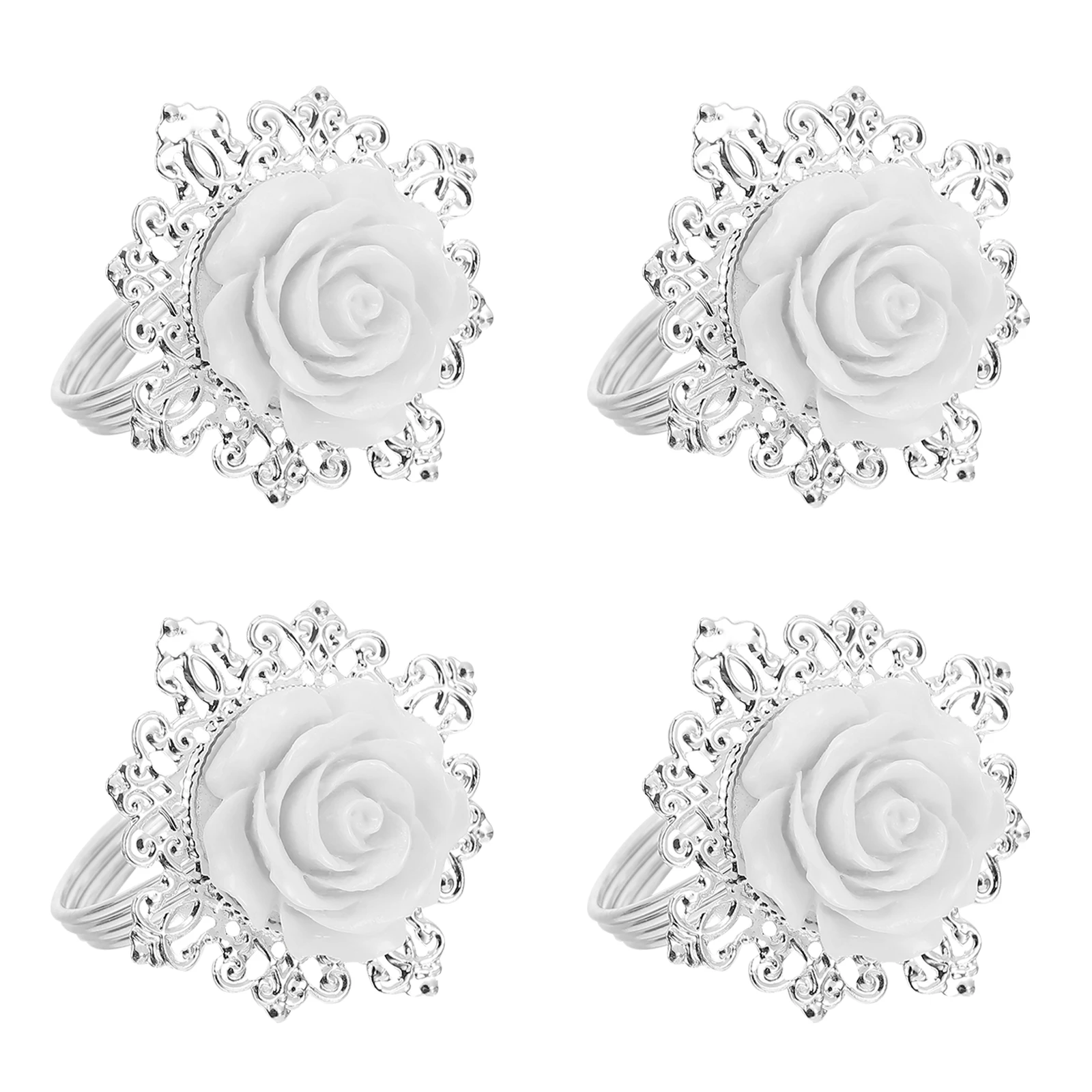 

12 Pcs Napkin Ring Zinc Alloy White Rose Holder Buckle Banquet Decor Elegant Wedding Party Celebration Graduation Ceremonies