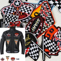 Racing badge Iron On embroidered patch Racing suit DIY decoration embroidered patch Racing contact signal flag Winners patch
