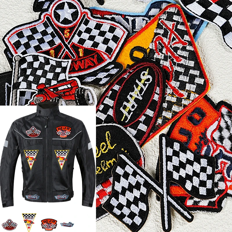 Racing badge Iron On embroidered patch Racing suit DIY decoration embroidered patch Racing contact signal flag Winners patch