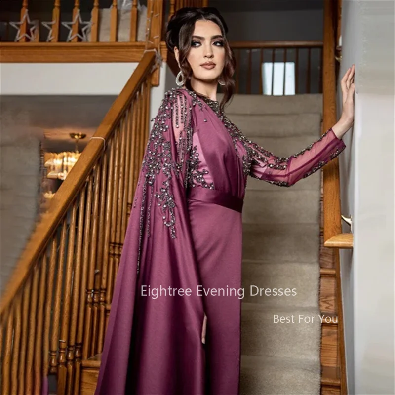 Eightree Vintage Grape Purple Muslim Evening Gowns Shiny Sequins Split Formal Prom Dresses Saudi Arabia Party Dress for Women